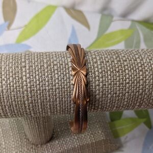 Vintage Etched Copper Slim Cuff Bracelet, Rope & Flourish Design, NWT/NOS, 7.25"